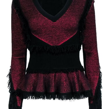 Alexander McQueen - Black &amp; Red Fringe Peplum Sweater Sz S