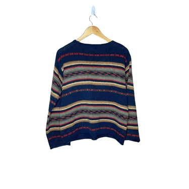 Vintage 90's Jones New York Southwestern Striped Linen Blend Rolled Hem Sweater, Size M 