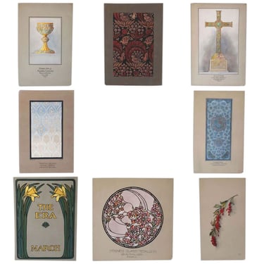 1915 Collection of Eight American Art Nouveau E. G. HALL Gouache Paintings on Paper Illustrations 