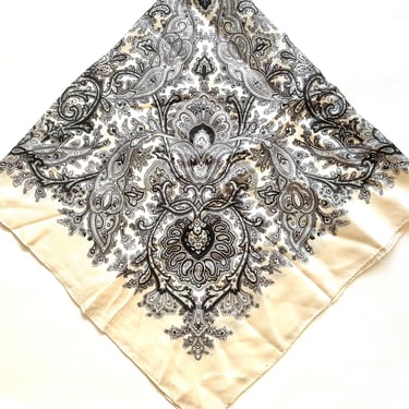 Vintage Boho Paisley Silk Scarf White Black Hair Accessories 