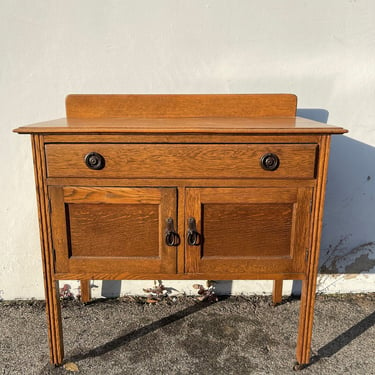 Antique Oak Wood Cabinet Traditional Buffet Console Sideboard Tv Stand Server Storage Vintage Entry Table Casters  CUSTOM PAINT AVAIL 