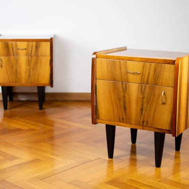 Pair of Nightstands | Retro Modern Nightstand | Mid-century Polished Bedside Table | 60's Furniture | Vintage Yugoslavian Console Tables 