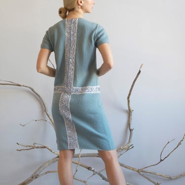 vintage Mod steel blue aqua wool knit dress / XS / S 