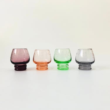 Colorful Etched Glass Cordials - Set of 4 