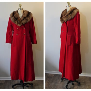 Vintage 1960s 70s Red Velvet Mod Party Evening Opera Maxi Coat Victorian Full Floor Length Maxi holiday Coat // US 0 2 4 xs 