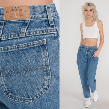 Lee Riders Jeans 90s Mom Jeans Tapered Leg High Waisted Rise Denim Pants Retro Blue Streetwear Basic Plain Slim Fit Vintage 1990s Small 27 