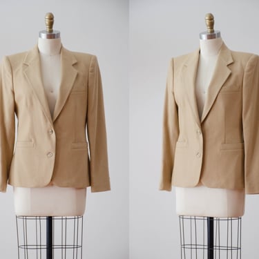 tan wool jacket | 70s 80s vintage dark academia style beige light brown wool blazer 