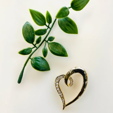 Gold and Rhinestone Heart Brooch Pin