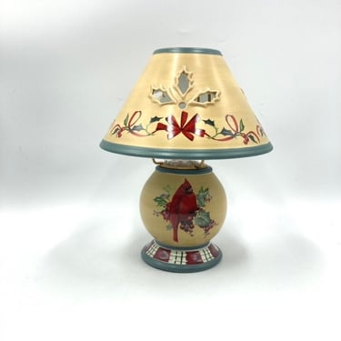 Lenox Winter Greetings Everday Candle Lamp, Cardinal, Christmas, Tea Light, Red Ribbons, Holly Leaves, Xmas Decor, In Original Box, IOB 