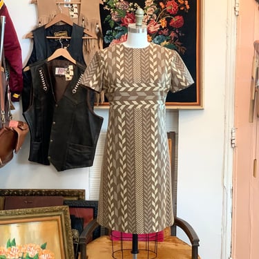 vintage 60's wool geo chevron print dress 