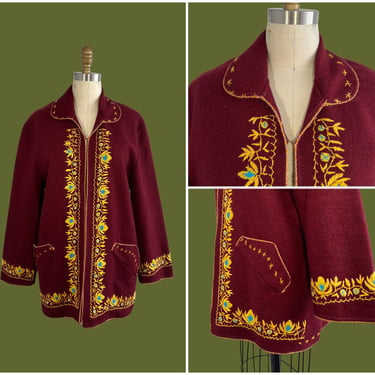 FIESTA WEAR Vintage 60s Jacket | 1960s Mexican Tourist Souvenir Felt Appliqué Top | Rockabilly, Folk, Southwestern | Sz Small 