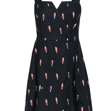 Kate Spade - Black Parrot Print Fit & Flare Mini Dress Sz 4
