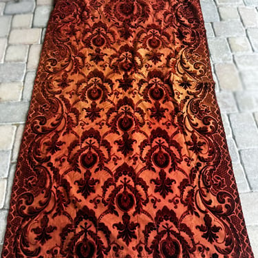 Antique VICTORIAN Red Velvet Drapes Curtains SET OF 4 Textiles, Silk, Cotton, 84" Full Length, Fabric Upholstery Vintage Pillows Damask 