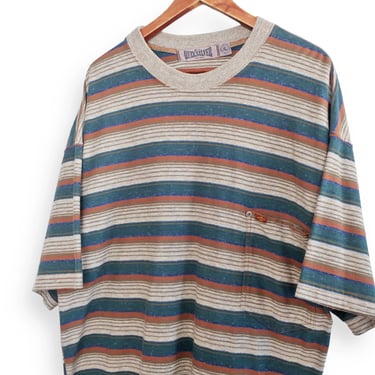 vintage Quiksilver / 90s striped shirt / 1990s Quiksilver multi striped pocket t shirt baggy oversize XL 