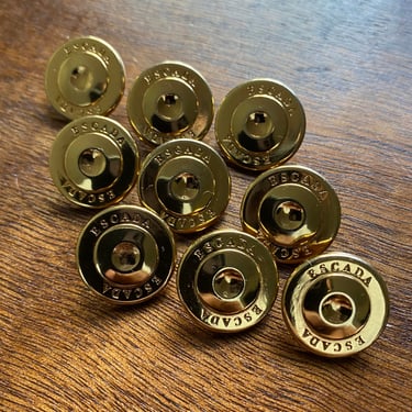 Vintage Escada Gold Metal Buttons Set of 9 Designer Logo 