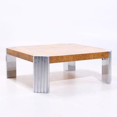 Milo Baughman Style Mid Century Burlwood and Chrome Coffee Table - mcm 