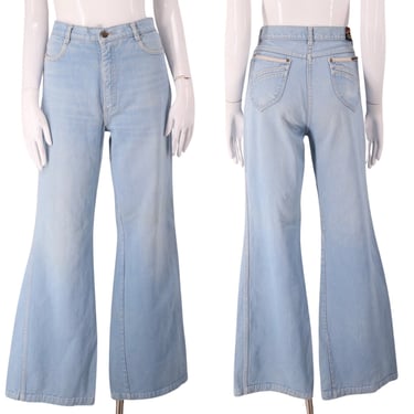 70s JUST PANTS high rise denim bell bottoms jeans 30 / vintage 1970s high waisted wide leg bells flares pants 8 M 