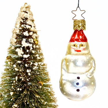 VINTAGE: German Mercury Inge Glass Snowman Ornament with Star Cap - Blown Figural Glass Ornament - Made in Germany -  SKU 30-403-00013358 