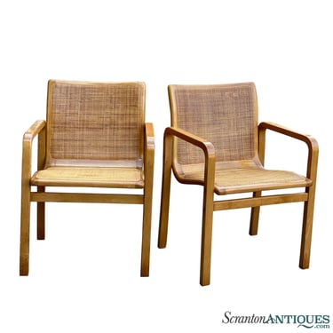 Mid-Century Modern Yugoslavian Sculpted Bentwood Natural Cane Chairs - A Pair