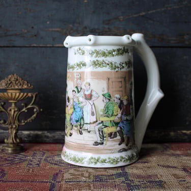 Vintage German Puzzle/ Trick  Stein Mug with a Tavern Scene and Nude Lithophane at the Bottom 