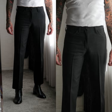 Vintage 80s Wrangler Black Sta Prest Bootcut Pants | Made in USA | 100% Polyester | Size 30x34 | NWOT | 1980s Wrangler Retro Flare Leg Pants 