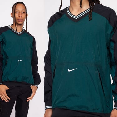 90s Nike Windbreaker Pullover - Men's Large | Vintage Color Block V Neck Oversized Lightweight Jacket 