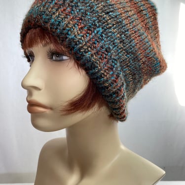 Hand knit beanie wooly cap warm cozy slouchy stocking cap oversized chunky knitted striped grunge unisex oversized 