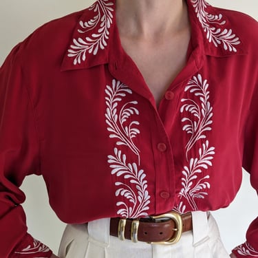 90s DVF Embroidered Silk Blouse