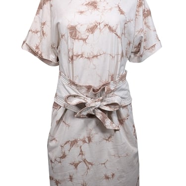 Rebecca Minkoff - Beige & Light Brown Tie Dye Cotton Belted Shirtdress Sz M