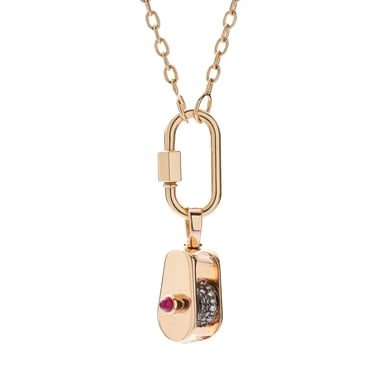 Marla Aaron 14k Yellow Gold Stoned Pulley with Diamonds &amp; Ruby Bullet