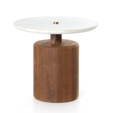 Rondell End Table in Honed White Marble