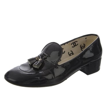 Vintage CHANEL CC Logo Black Patent Leather tassel Loafer Shoes IT 40 / Us 9 - 9.5 
