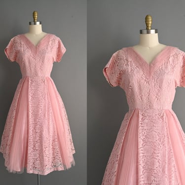 vintage 1950s Pink Lace Dress - Size Large 