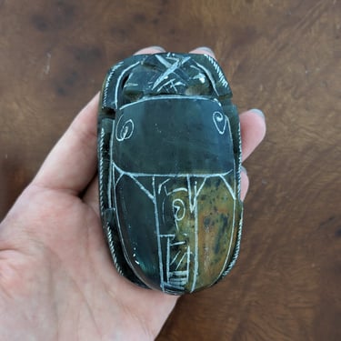 Handcarved Soapstone Egyptian Scarab with Hieroglyphics 