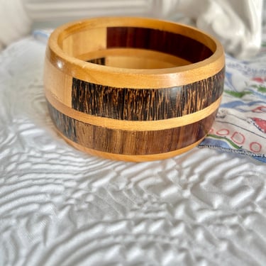 Inlaid Wood Bangle Bracelet, Modernist, Artistic, Geometric, Vintage 