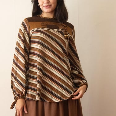 1970s Striped A-line Knit Smock Sweater 