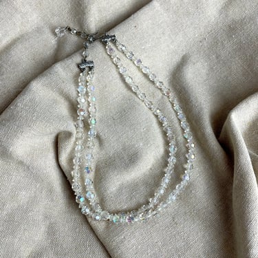 Aurora borealis crystal necklace - two strands - vintage costume jewelry 