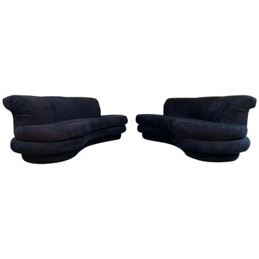 Matched Pair of Milo Baughman Style Curved Kidney Sofas Attributed to Weiman 