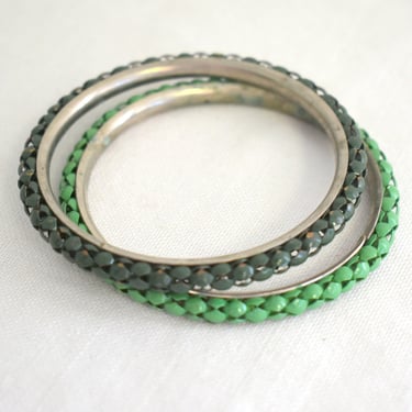 1960s Pair of Green Metal Bangle Bracelets 