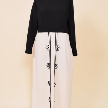 Black & White 60s Embroidered Maxi Dress, By Parkshire Original, M