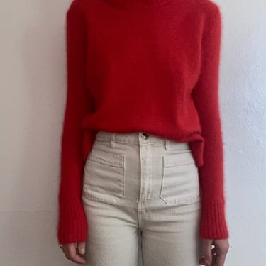 vintage bright red angora blend turtleneck sweater 