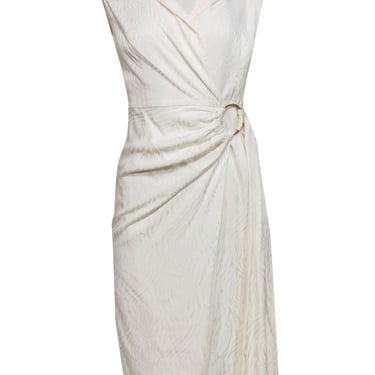 Jay Godfrey - White Textured Structured Midi Dress w/ Gold Ring &amp; Sash Sz 6