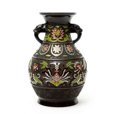 Bronze Oriental Champleve Vase Bulbous