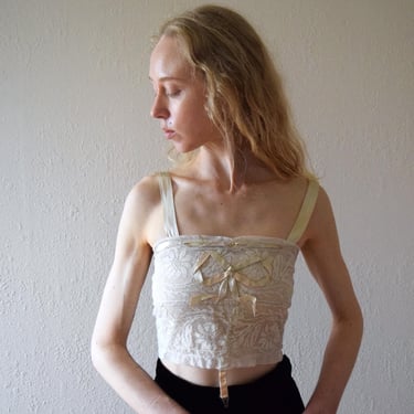 1920s antique lace bralette and silk ribbon camisole . size xxs to xs 