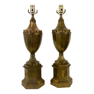 Pair of Paul Hanson Mid-Century Hollywood Regency Brass Table Lamps 