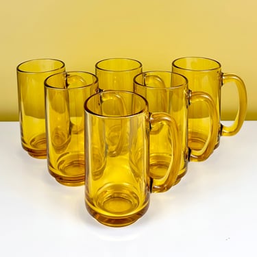 Set of 6 Amber Glass Mugs 