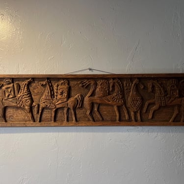 Evelyn Ackerman Mid Century Modern Wall Plaque Wood Panel Carving signed 