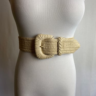 Off white wide belt~ woven textile dress belt~ open size semi stretchy waist cincher stylish versatile boho neutral tone size SM-MED 