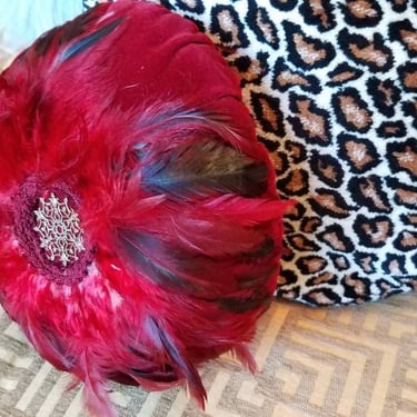 Red pillow velvet and feathers with gold deco,1990's 