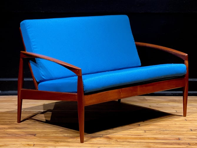 Restored Kai Kristiansen Paperknife Teak Loveseat Sofa for Magnus Olesen - Mid Century Modern Danish Furniture 